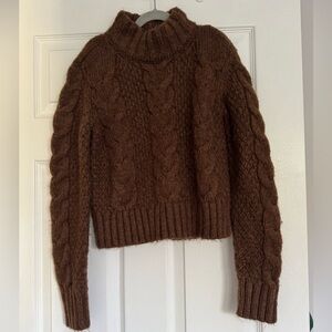 American Eagle Brown Chunky Cable Knit Turtleneck Sweater. Size XS